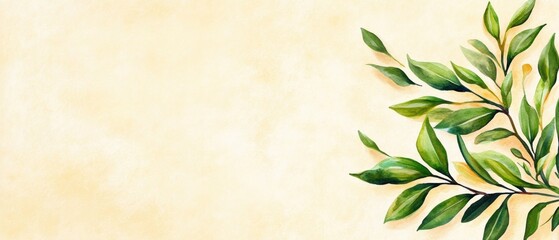 A soft, textured background with vibrant green leaves artistically arranged, creating a calming and natural aesthetic.