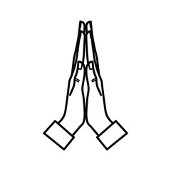 Outline drawing of hands pressed together in prayer or greeting