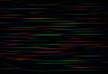 Abstract glitch lines across a dark canvas with vibrant horizontal streaks in rainbow hues, creating a dynamic digital texture for design, tech visuals, and futuristic branding