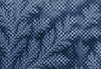 Close-up view of an abstract blue fern leaf pattern on a textured surface, showcasing a mono botanical motif ideal for background design, fabric decor, and modern interior projects