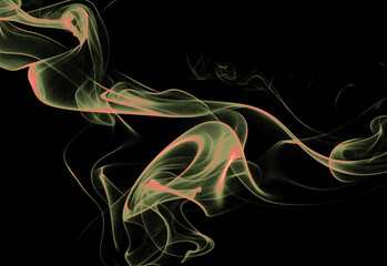 Abstract neon smoke swirls in green and pink tones against a deep black background, creating dynamic flowing shapes ideal for modern design, digital art, branding and backdrops