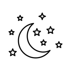 Crescent moon and stars icon, night sky symbol