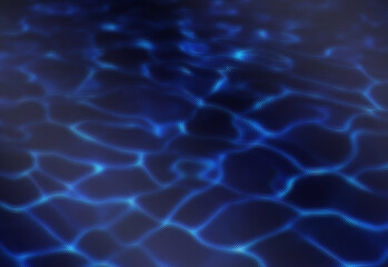 Abstract blue water ripples and light reflections on a dark surface, creating luminous wavy patterns that convey abstraction, technology, underwater ambience, and cinematic depth