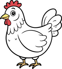  Hen coloring page, simple black outline, white background ,coloring book vector, line art vector line art , black and white