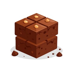 Cartoon-style stacked chocolate brownies with nut toppings on a white background