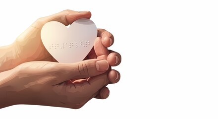 Delicate human hands cradling a luminous white heart, embodying warmth, affection, support, and profound human connection