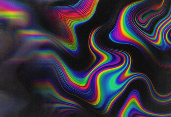 Fototapeta premium Abstract fluid art featuring multicolored rainbow waves and neon swirls on a dark background, creating a vibrant, dynamic backdrop for design, branding, and digital projects.