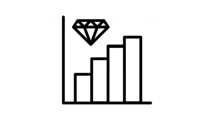 Bar graph with a diamond top the highest point, ideal for illustrating success, growth, achievements, financial performance, and goal reaching data.