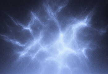 Vast blue cosmic nebula stretches across a star filled night sky, with glowing gas filaments curling around distant celestial bodies to create a tranquil astronomical landscape