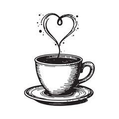 Elegant Coffee Cup Drawing with Heart Shape Steam