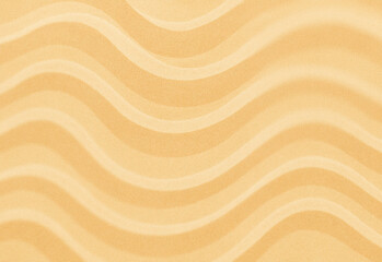Close up view of textured desert sand showing soft, undulating waves and warm golden tones, capturing natural surface patterns for nature, travel, and design backgrounds