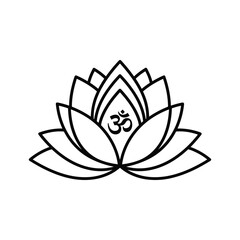 Lotus flower with om symbol inside, line art