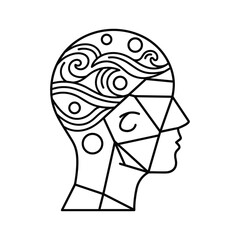 Abstract geometric profile of a head with wavy patterns, line art