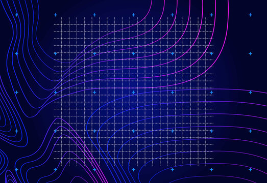 Abstract neon grid with curved lines over a deep blue background, creating a futuristic data visualization scene that conveys connectivity, digital networks, and tech innovation