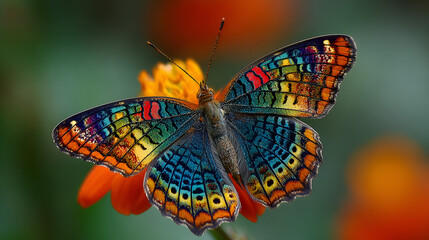 Colorful butterfly on orange flower