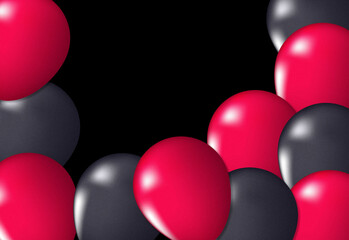 Vibrant red and charcoal gray balloons clustered against a deep black backdrop, creating a festive celebration scene ideal for party decor, events, and decorative themes