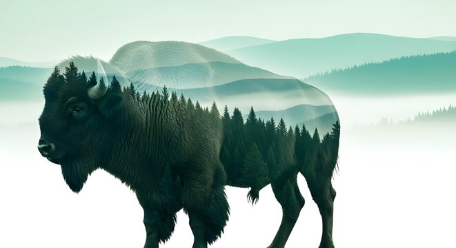 efecto de doble exposición de un elefante caminando y una jungla verde.
día mundial de la vida silvestre