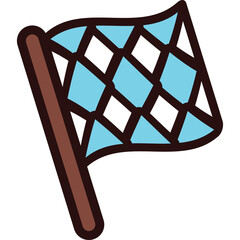 Chequered Flag Waving On A Wooden Pole With A Transparent Background And Blue And White Diamond Pattern For Racing Victory Or Competition Symbol