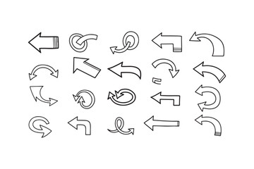 Collection of hand drawn arrow icons in various styles and directions