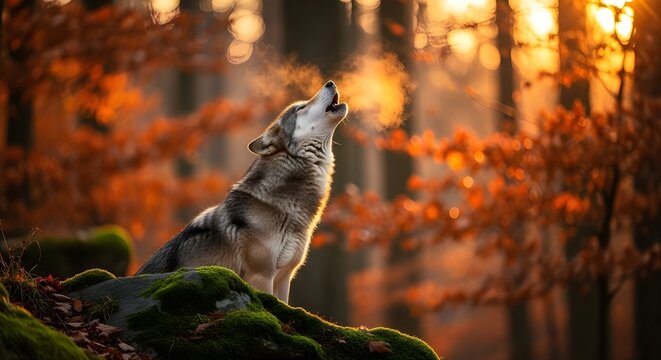Lobo gris adulto aullando en Canad&aacute;.