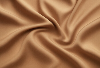 Soft brown satin fabric with flowing folds and subtle highlights in a close up texture, a luxurious drapery material for fashion fabrics, upholstery, decor accents, and backdrops