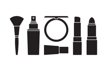 Collection of black cosmetic silhouette icons on a white background