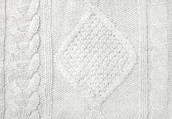 おしゃれなニットセーターのテクスチャ　アラン模様　ケーブル編み　ワッフル編み　編み物　冬物衣類