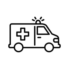Simple line art icon of an ambulance, isolated on a