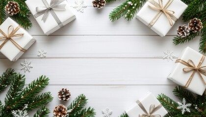 Fototapeta premium Festive gift arrangement holiday season still life indoor top view celebration vibes