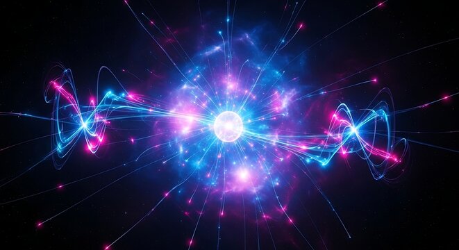 Abstract energy sphere illustration glowing blue and purple on black