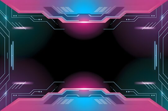 A futuristic neon cyberpunk border glowing with an intense magenta and teal color palette. - Powered by Adobe