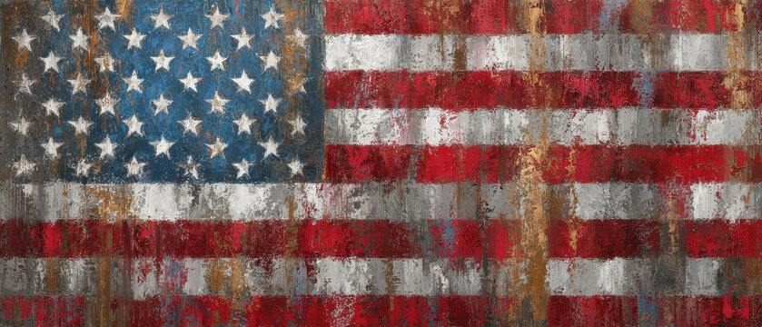 Abstract american flag grunge weathered rustic textured patriotic vintage Painted