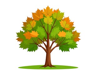 Cartoon-style tree with green, yellow, and orange leaves