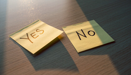 Decision-Making Dilemma 'Yes' and 'No' Sticky Notes on a Wooden Table Surface - Choice Concept