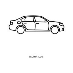 Black and white line drawing of a sedan car