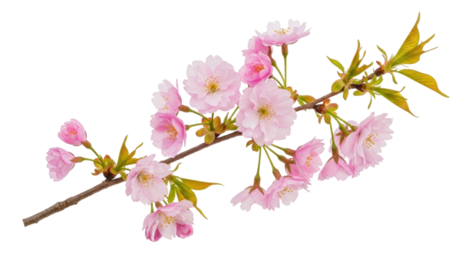 Isolated blossoming pink cherry branch, Japanese sakura, double blossoms, blooming spring - Powered by Adobe