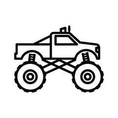 Line art icon of a monster truck with large wheels