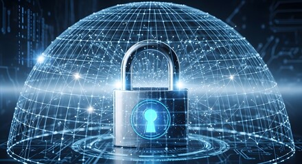 Digital security and data protection with a glowing padlock