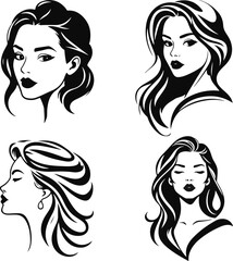 Elegant female face silhouette collection, woman vector, beauty salon logo, lady face outline, stylish girl head design