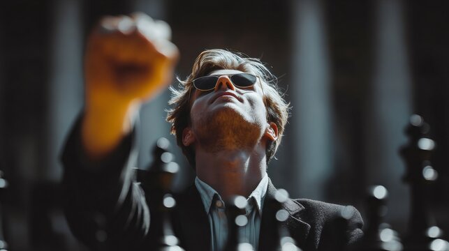 Man playing chess showing victory and success
