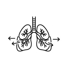 Line art illustration of human lungs showing airflow in and out