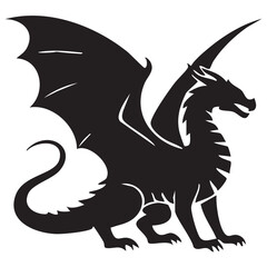Dragon Silhouette Vector Design, Fantasy Beast Icon, Black Silhouette Illustration