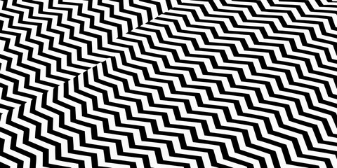 Abstract black and white zigzag pattern with a curved dividing line creating a dynamic optical illusion
