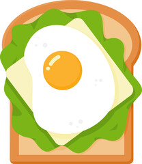 Toast with fried egg lettuce and cheese slice illustration