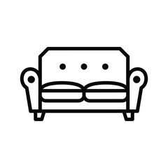 Simple black and white line art icon of a sofa