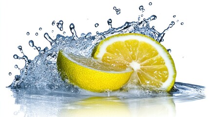 Lemon slice in water splash.
