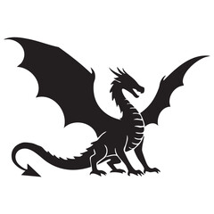 Dragon Silhouette Vector Design, Fantasy Beast Icon, Black Silhouette Illustration