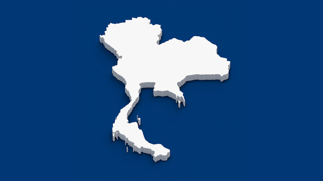 Minimal 3D Thailand Map Plain White Design on Dark Blue Background