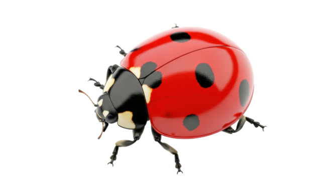 Isolated ladybug or ladybird beetle, close-up animal on white studio surface, no shadow