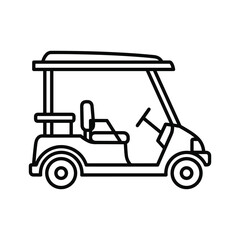 Outline of a golf cart with a canopy and steering wheel, isolated on a